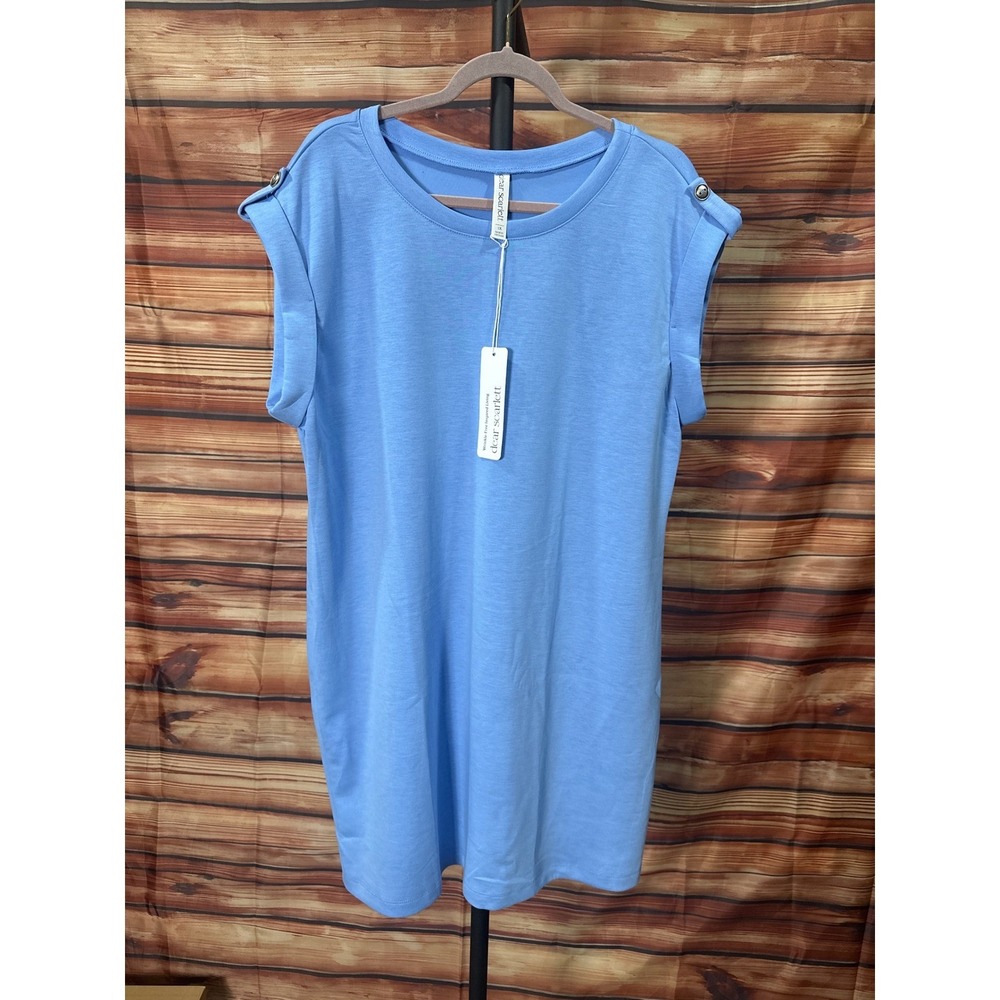 Dear Scarlett Blue Wrinkle Free T-Shirt Dress Cuffed Sleeve TRV-RETREATP 1X - Picture 2 of 7
